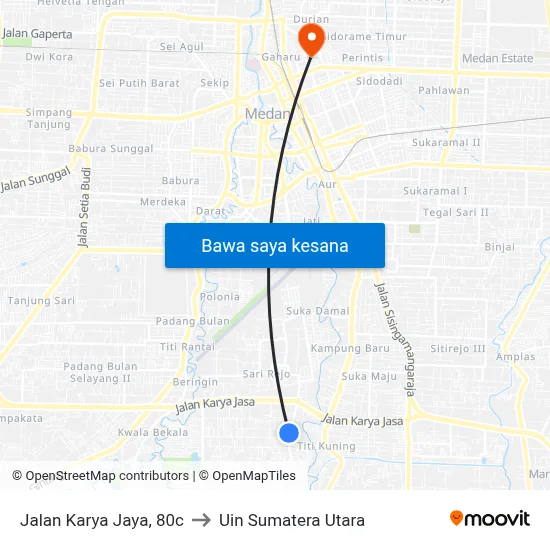 Jalan Karya Jaya, 80c to Uin Sumatera Utara map