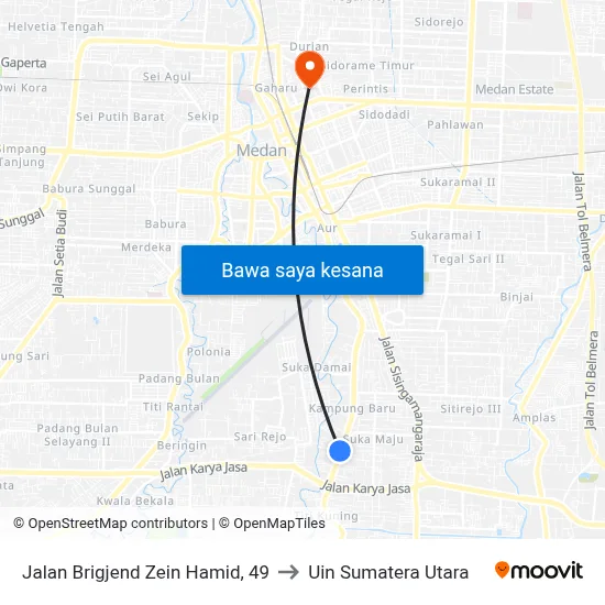 Jalan Brigjend Zein Hamid, 49 to Uin Sumatera Utara map