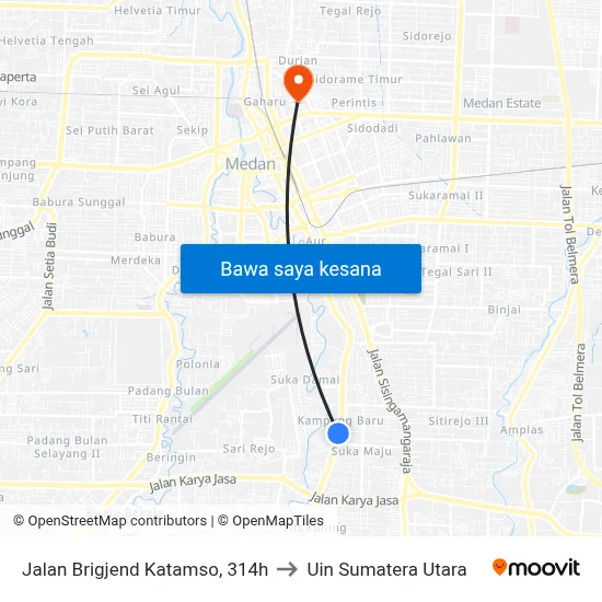 Jalan Brigjend Katamso, 314h to Uin Sumatera Utara map