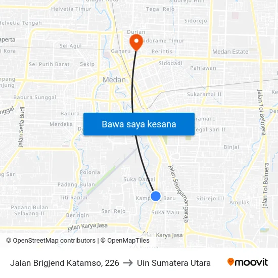 Jalan Brigjend Katamso, 226 to Uin Sumatera Utara map
