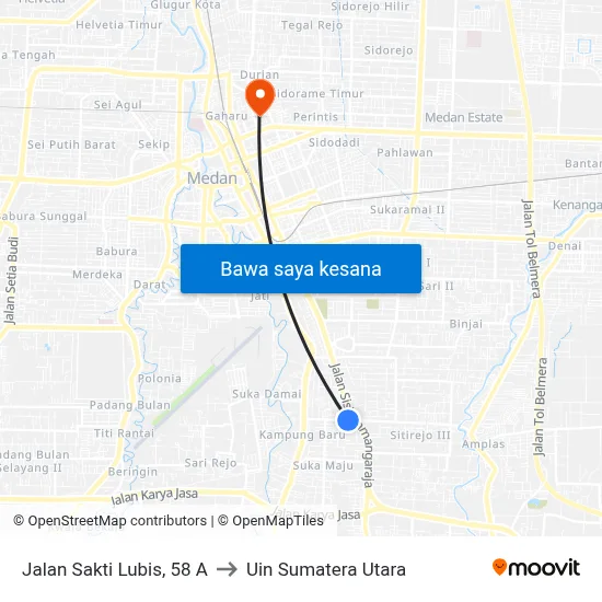 Jalan Sakti Lubis, 58 A to Uin Sumatera Utara map