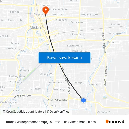 Jalan Sisingamangaraja, 38 to Uin Sumatera Utara map