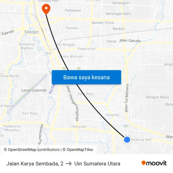 Jalan Karya Sembada, 2 to Uin Sumatera Utara map