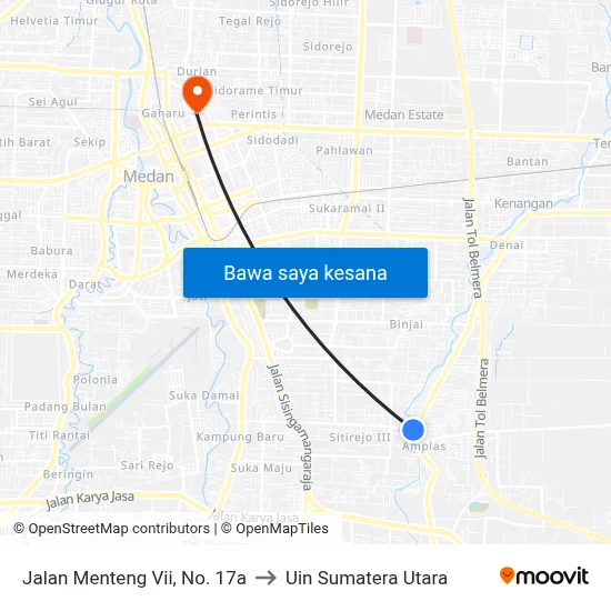 Jalan Menteng Vii, No. 17a to Uin Sumatera Utara map