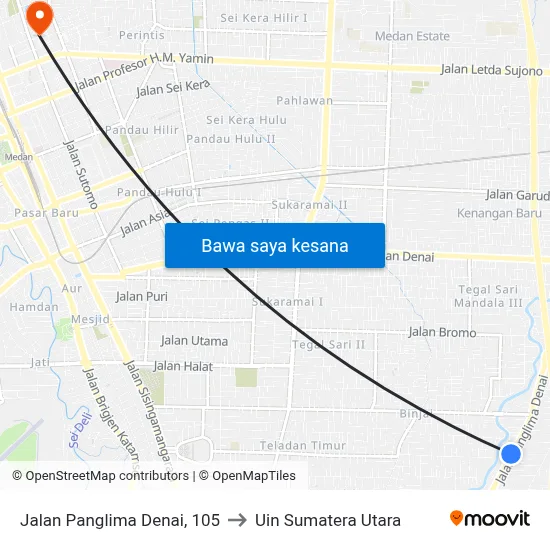 Jalan Panglima Denai, 105 to Uin Sumatera Utara map