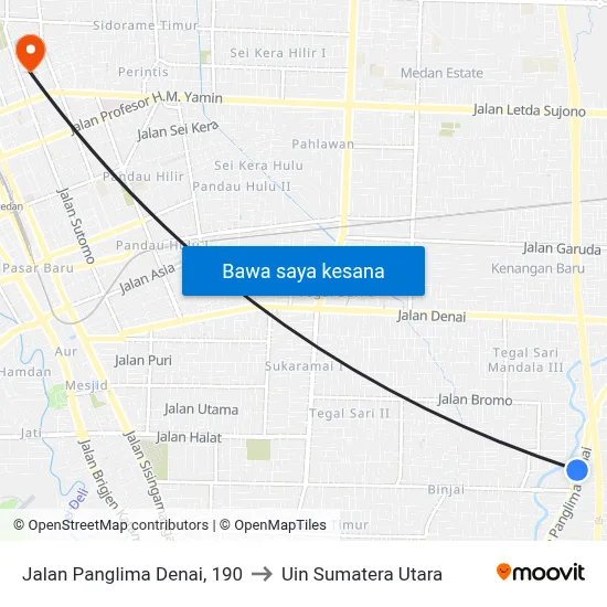 Jalan Panglima Denai, 190 to Uin Sumatera Utara map