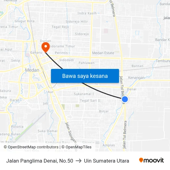 Jalan Panglima Denai, No.50 to Uin Sumatera Utara map