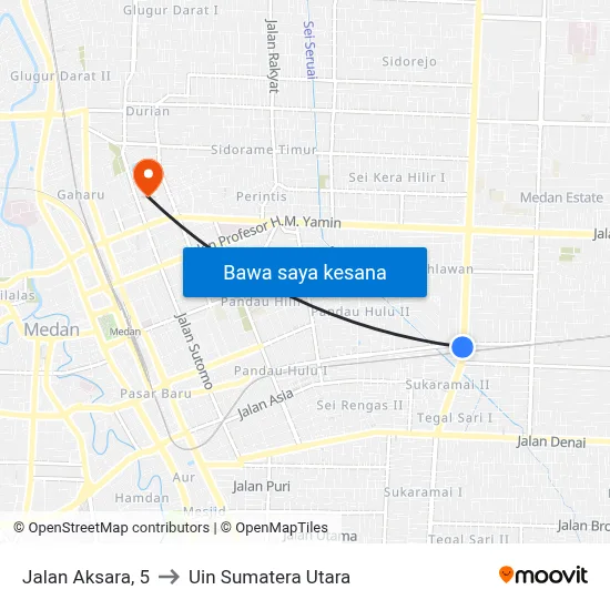 Jalan Aksara, 5 to Uin Sumatera Utara map