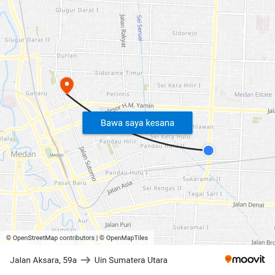 Jalan Aksara, 59a to Uin Sumatera Utara map