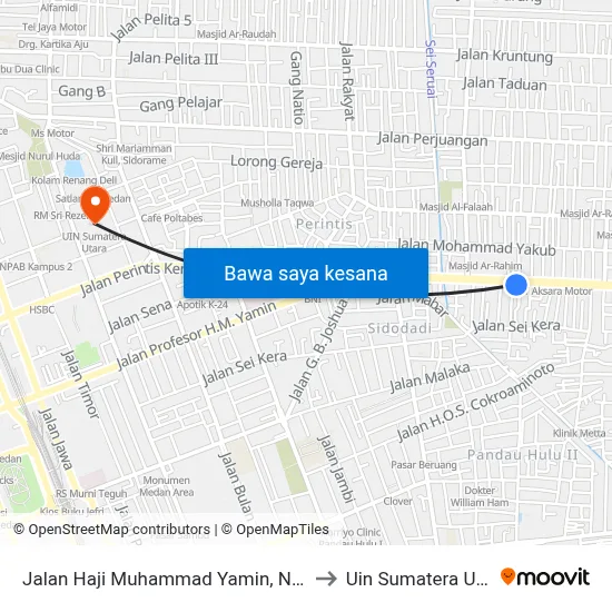 Jalan Haji Muhammad Yamin, No.404 to Uin Sumatera Utara map