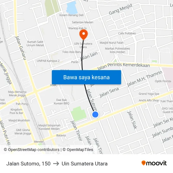 Jalan Sutomo, 150 to Uin Sumatera Utara map