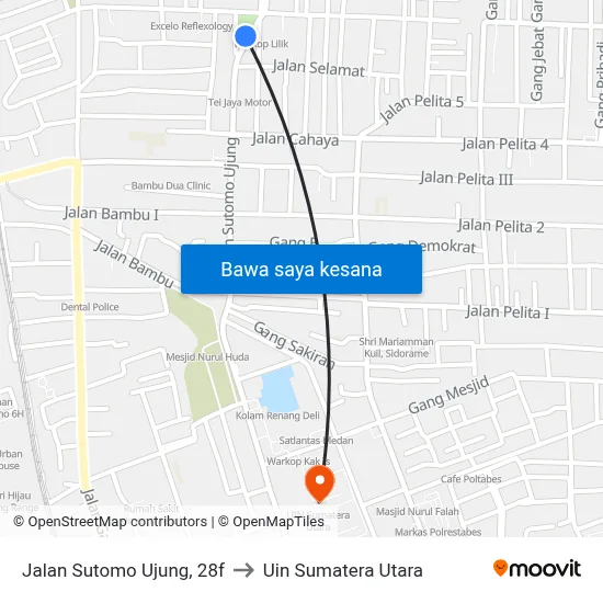Jalan Sutomo Ujung, 28f to Uin Sumatera Utara map