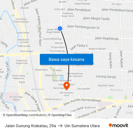 Jalan Gunung Krakatau, 29a to Uin Sumatera Utara map