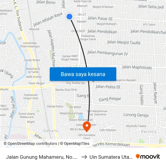 Jalan Gunung Mahameru, No.10 to Uin Sumatera Utara map