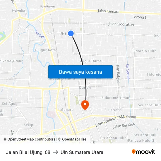 Jalan Bilal Ujung, 68 to Uin Sumatera Utara map