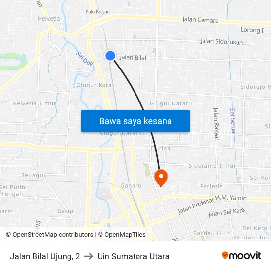 Jalan Bilal Ujung, 2 to Uin Sumatera Utara map