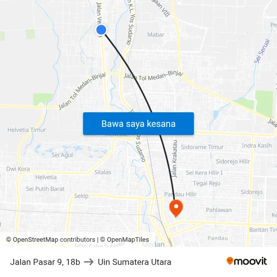 Jalan Pasar 9, 18b to Uin Sumatera Utara map