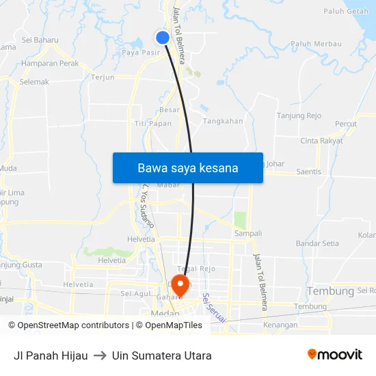 Jl Panah Hijau to Uin Sumatera Utara map