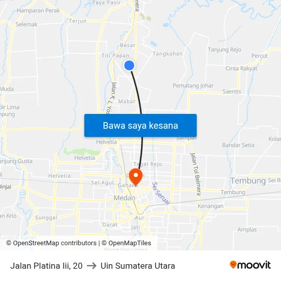 Jalan Platina Iii, 20 to Uin Sumatera Utara map