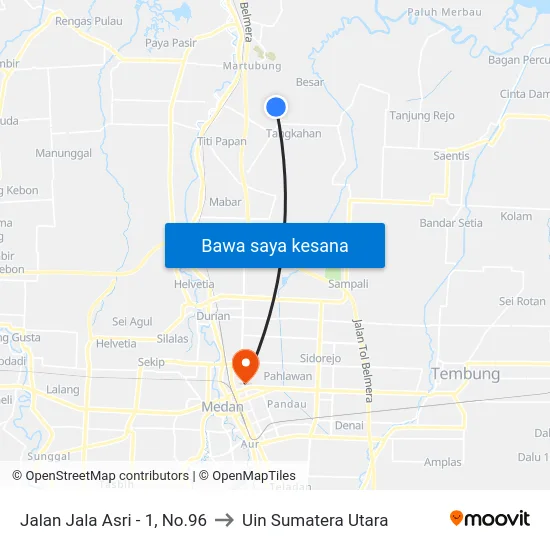 Jalan Jala Asri - 1, No.96 to Uin Sumatera Utara map