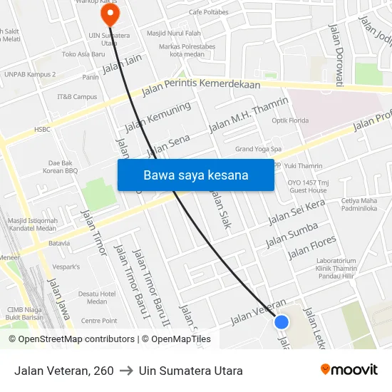 Jalan Veteran, 260 to Uin Sumatera Utara map