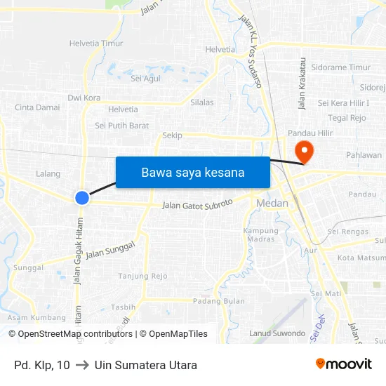 Pd. Klp, 10 to Uin Sumatera Utara map