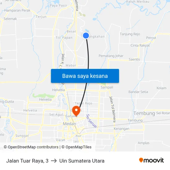 Jalan Tuar Raya, 3 to Uin Sumatera Utara map