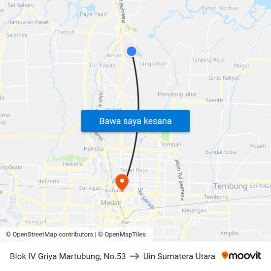 Blok IV Griya Martubung, No.53 to Uin Sumatera Utara map