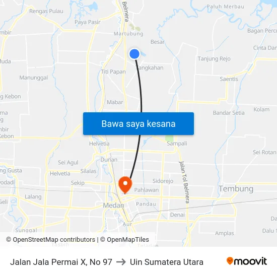 Jalan Jala Permai X, No 97 to Uin Sumatera Utara map