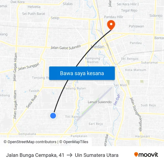 Jalan Bunga Cempaka, 41 to Uin Sumatera Utara map