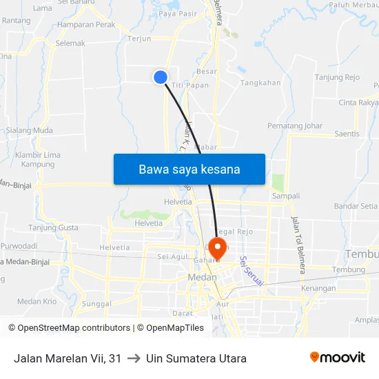 Jalan Marelan Vii, 31 to Uin Sumatera Utara map