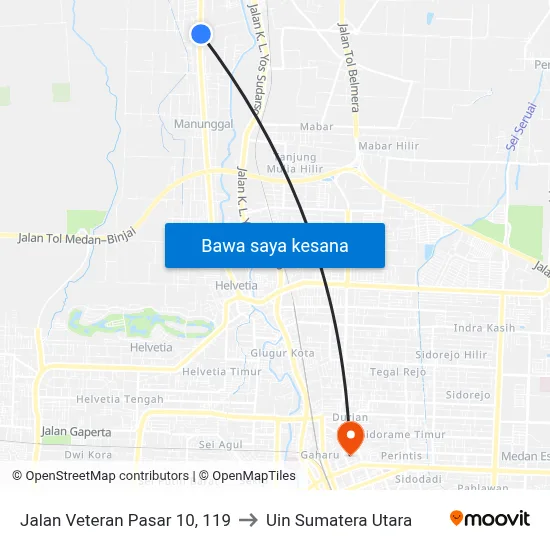 Jalan Veteran Pasar 10, 119 to Uin Sumatera Utara map