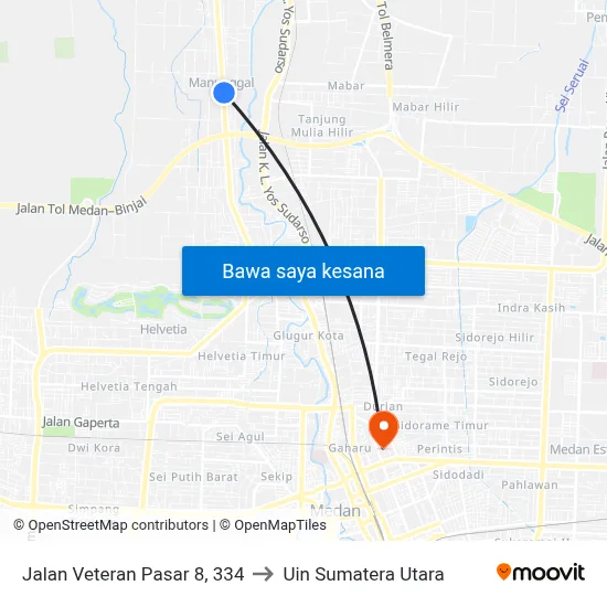 Jalan Veteran Pasar 8, 334 to Uin Sumatera Utara map