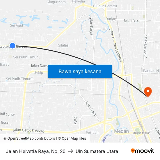 Jalan Helvetia Raya, No. 20 to Uin Sumatera Utara map