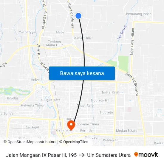Jalan Mangaan IX Pasar Iii, 195 to Uin Sumatera Utara map