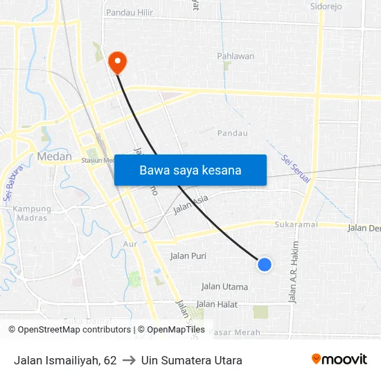 Jalan Ismailiyah, 62 to Uin Sumatera Utara map
