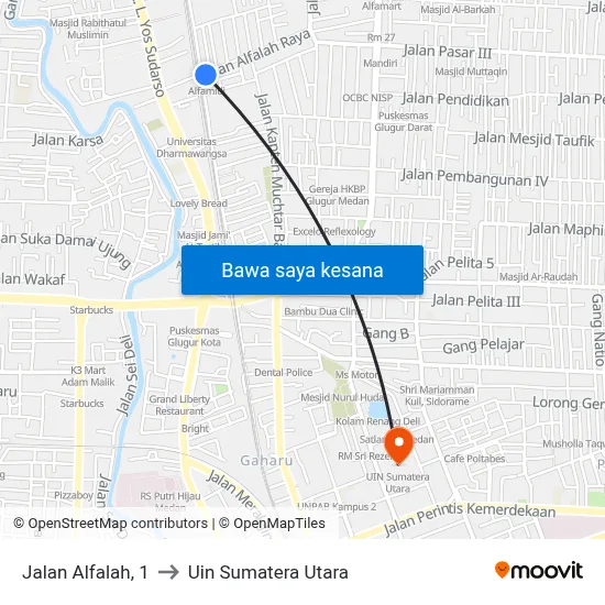 Jalan Alfalah, 1 to Uin Sumatera Utara map