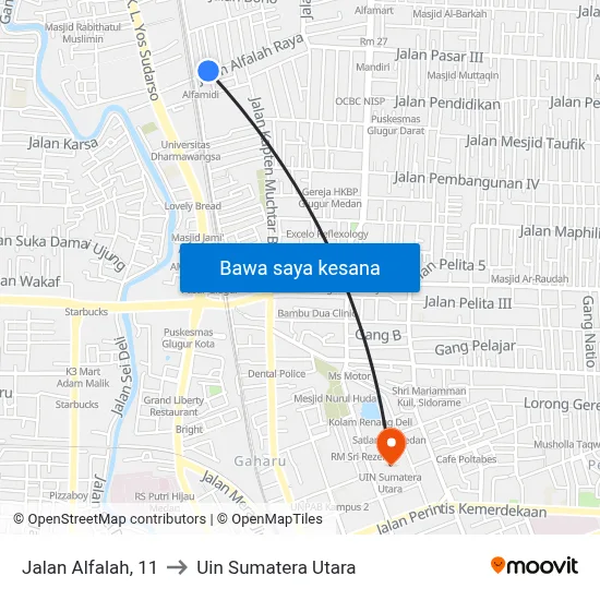 Jalan Alfalah, 11 to Uin Sumatera Utara map