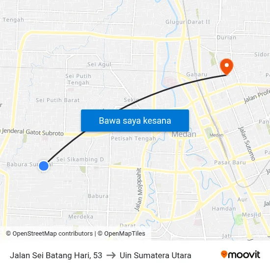 Jalan Sei Batang Hari, 53 to Uin Sumatera Utara map