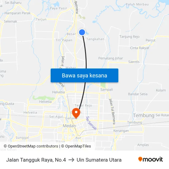 Jalan Tangguk Raya, No.4 to Uin Sumatera Utara map
