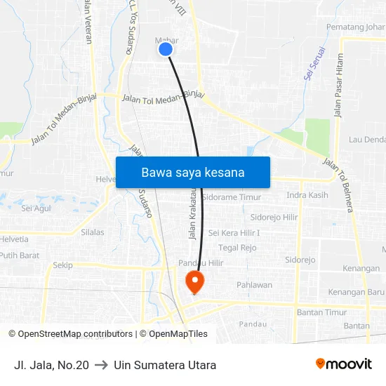 Jl. Jala, No.20 to Uin Sumatera Utara map