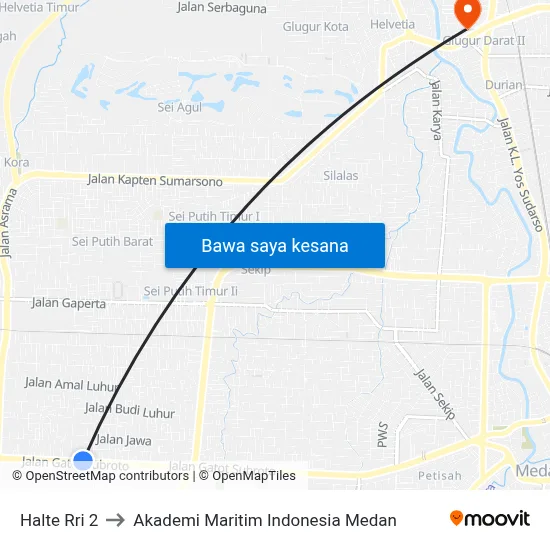 Halte Rri 2 to Akademi Maritim Indonesia Medan map