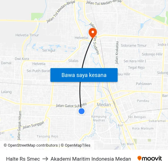 Halte Rs Smec to Akademi Maritim Indonesia Medan map