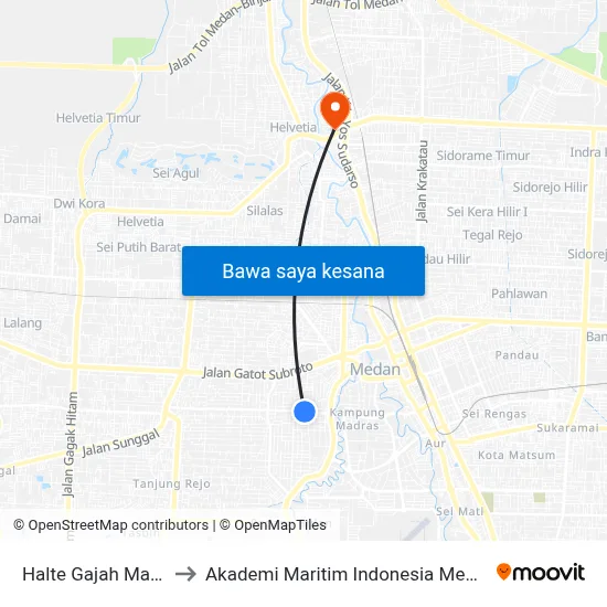 Halte Gajah Mada to Akademi Maritim Indonesia Medan map