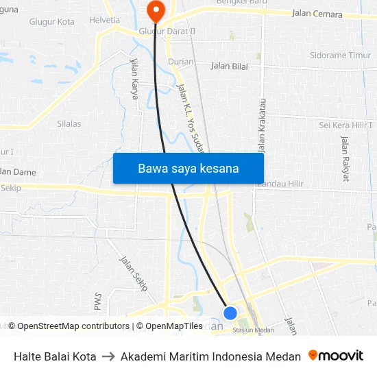 Halte Balai Kota to Akademi Maritim Indonesia Medan map