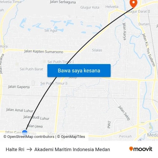 Halte Rri to Akademi Maritim Indonesia Medan map