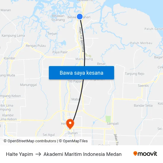 Halte Yapim to Akademi Maritim Indonesia Medan map