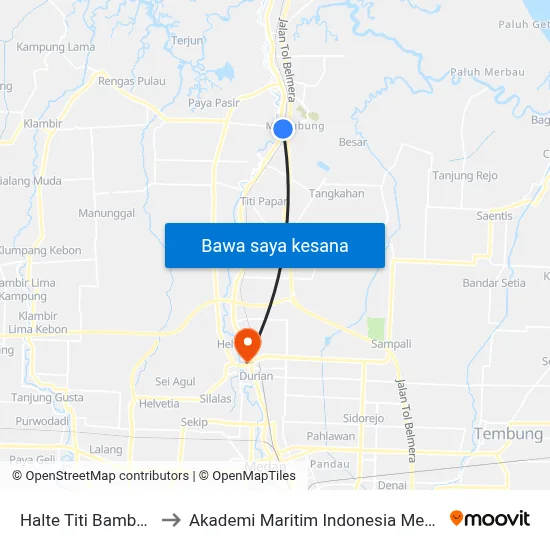 Halte Titi Bambu 2 to Akademi Maritim Indonesia Medan map