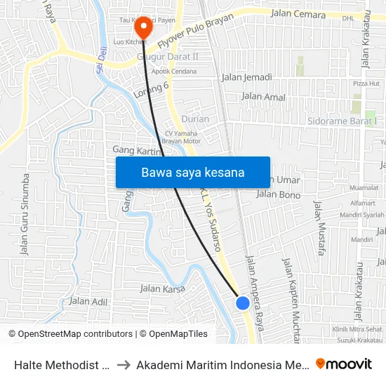 Halte Methodist 8 2 to Akademi Maritim Indonesia Medan map