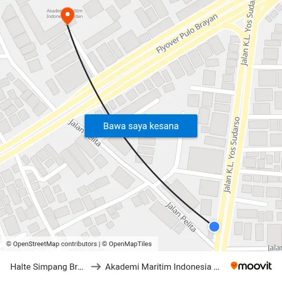 Halte Simpang Brayan to Akademi Maritim Indonesia Medan map